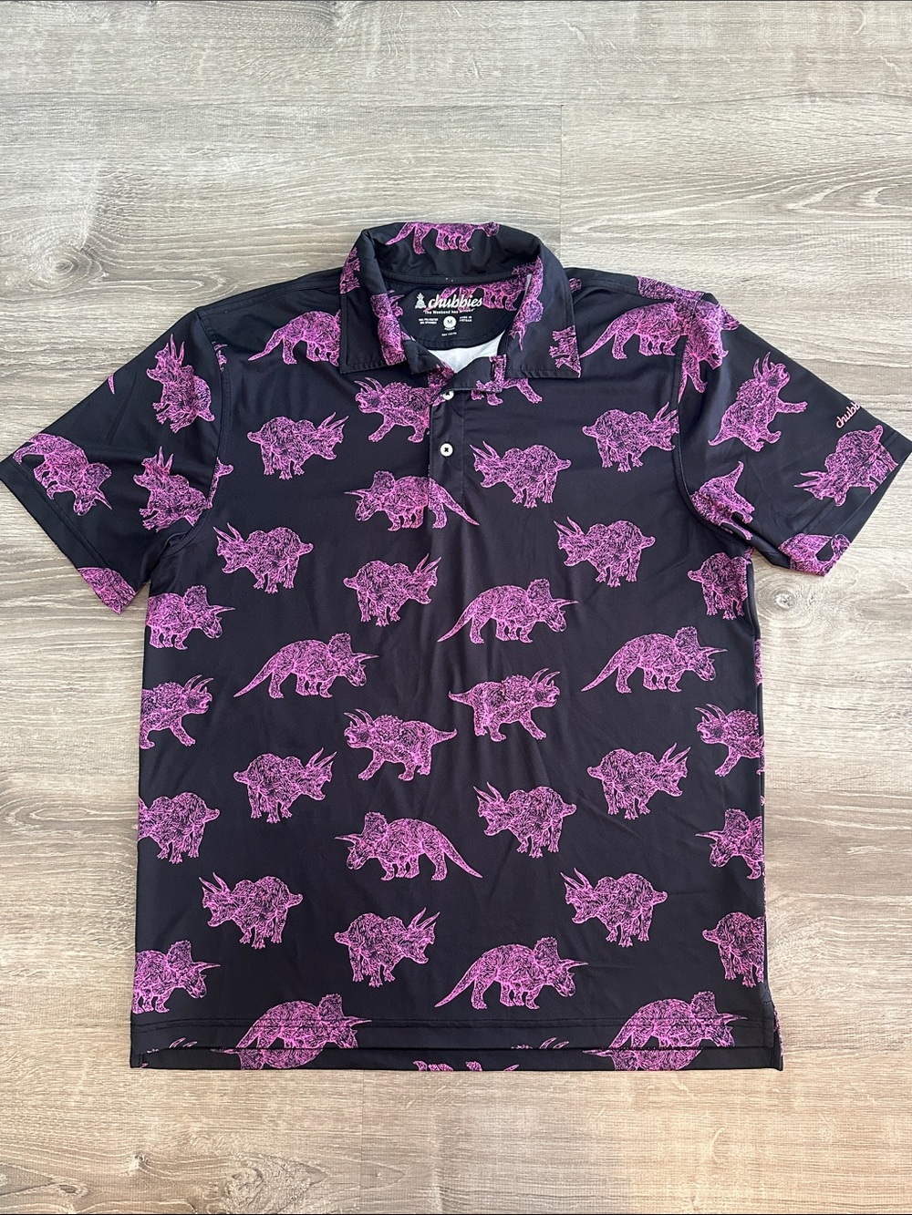 Chubbies Black Polo with Pink Dinosaur Pattern